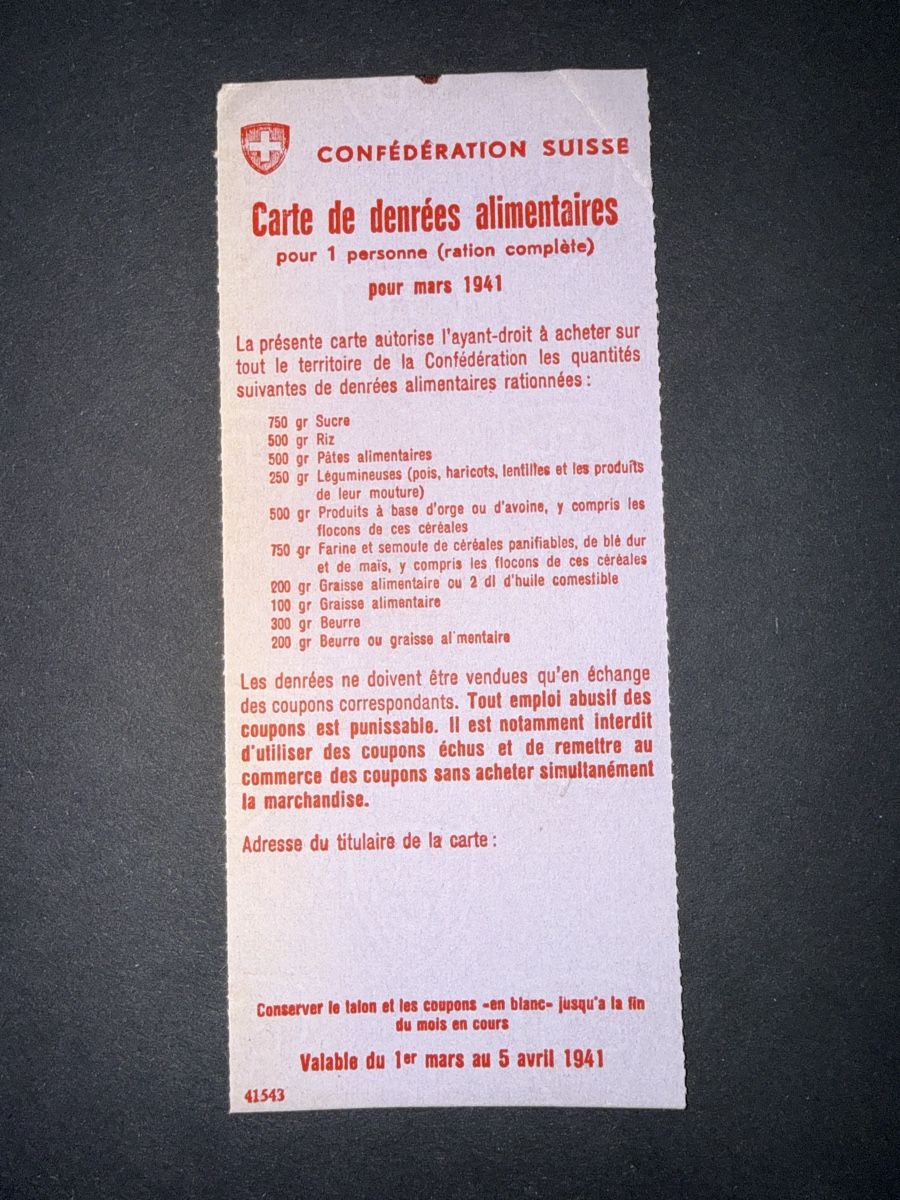 Altre raccolte & rarità: Rationierungskarte Lebensmittel 1941 – Usato da Grenchen venduto da Bastet007 1