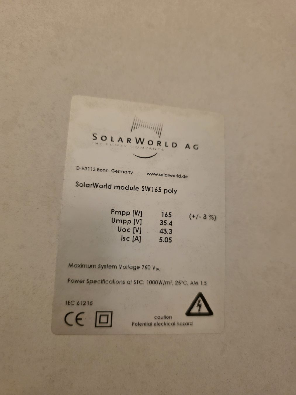 Dispositivi a energia solare: Photovoltaik-Panel 165 Wp – Usato da Rüti ZH venduto da StandbyDaffodii 2