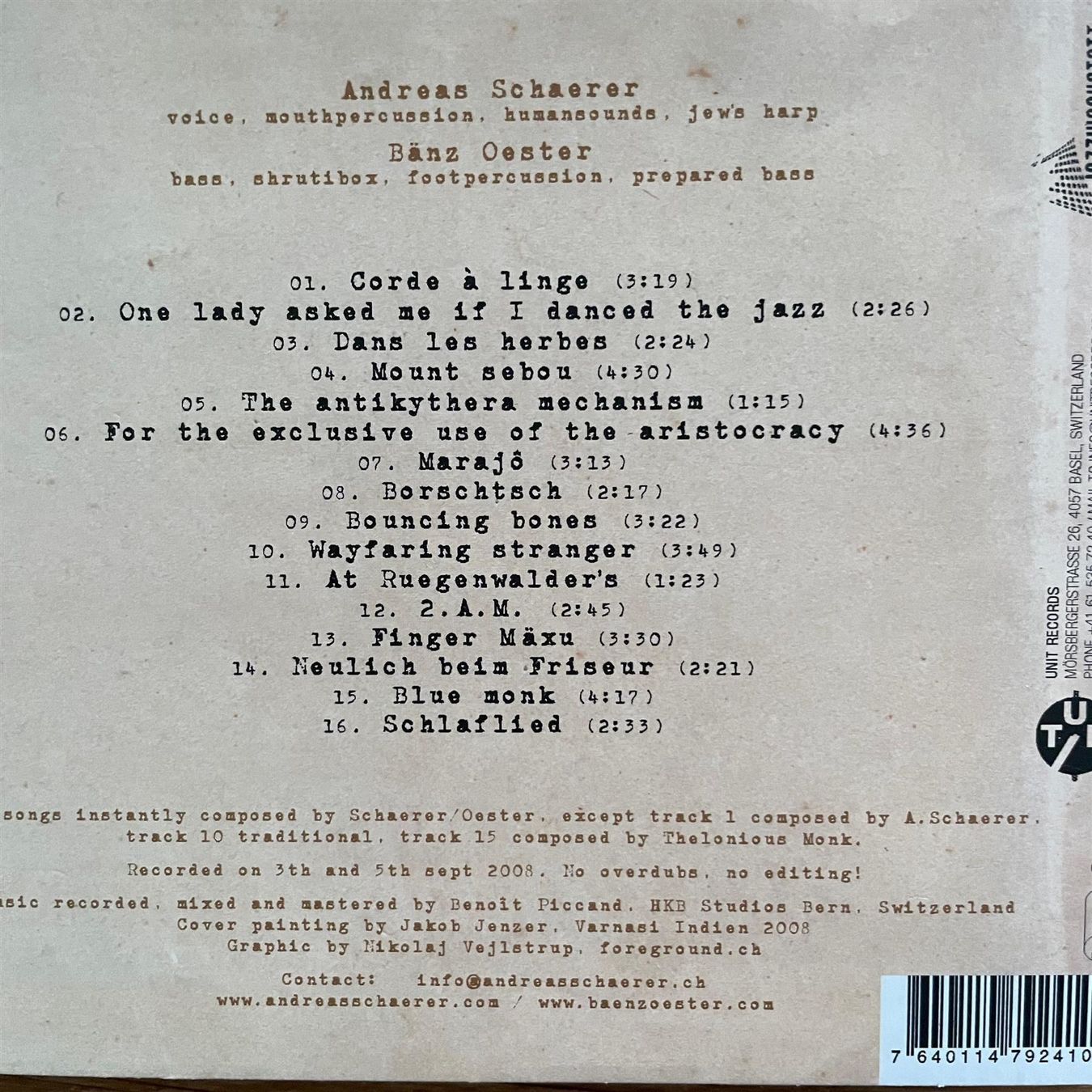 CDs: Andreas Schaerer / Bänz Oester – Schibboleth (CD Unit) 2008 – Gebraucht aus Zug von Mirare9 1