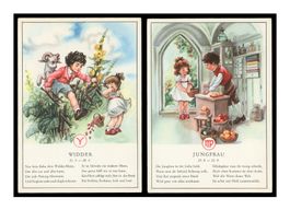ENFANTS - 1960 "Zodiaque" Dessins (Lot de 2x C.P.)