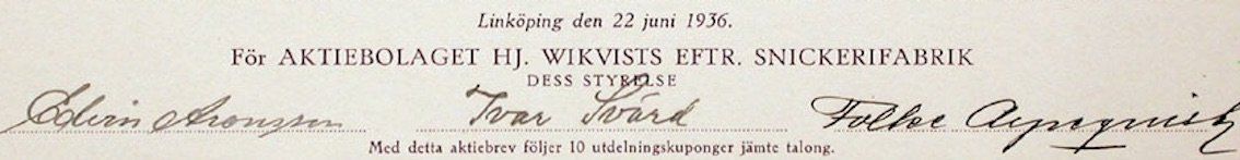 Dokumente: AB HJ. Wikvist's Eftr. Snickerifabrik, Linköping - 1936 – Gebraucht aus Solothurn von Sgasche 1