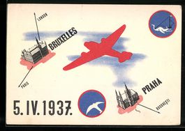 Flugzeug fliegt von Prag nach Brüssel