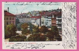 St. Gallen Marktplatz gel 1902 mit Militärpost