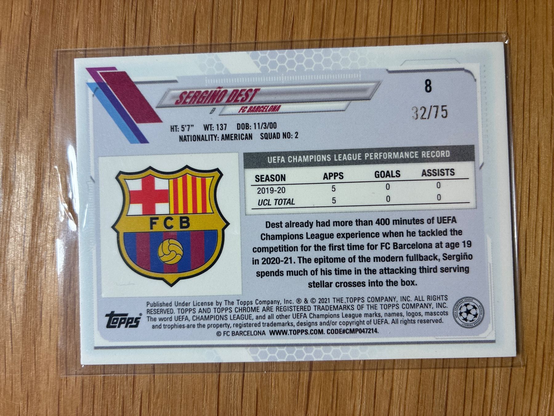 Topps Cartes à collectionner: Topps Chrome Saphire Sergino Dest Barcelona /75 – D'occasion à Solothurn par MegaDaggi 1