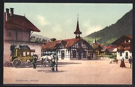 AK Zweisimmen, Bahnhof mit Postkutsche