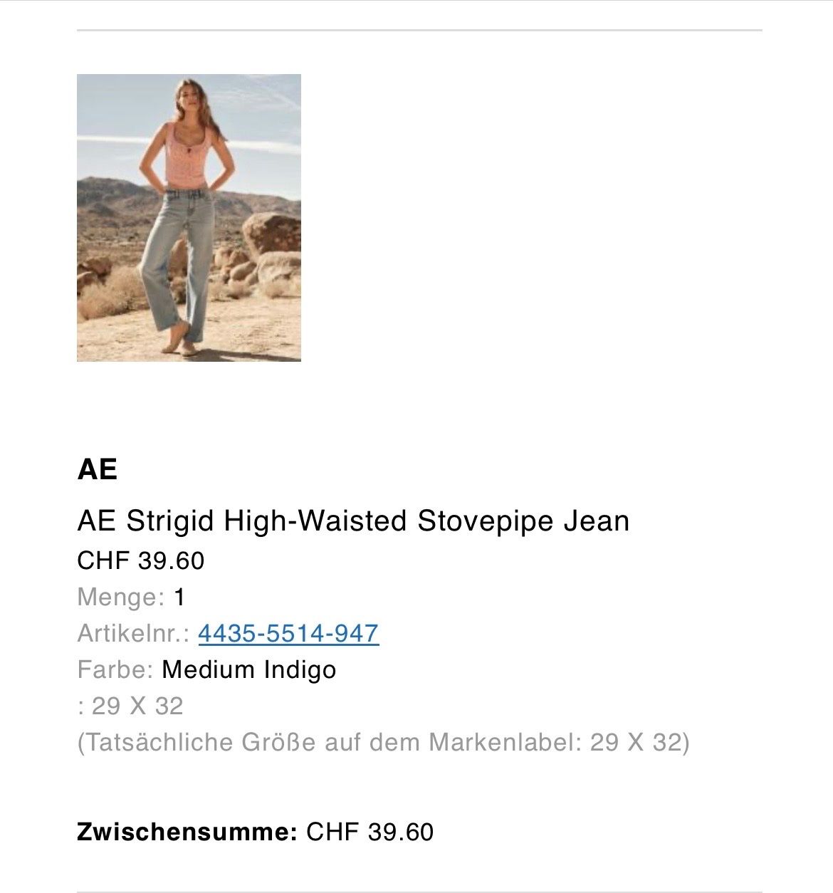 American Eagle Jeans: American Eagle - Strigid High-Waisted Stovepipe Jeans – Nuovo e nell'imballaggio originale da Rümlang venduto da NStucki 1