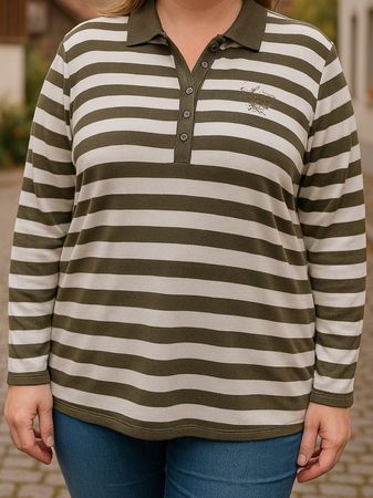 Langarmshirt Gr XL 44 46 Polo Kragen glitzer streifen nr 60