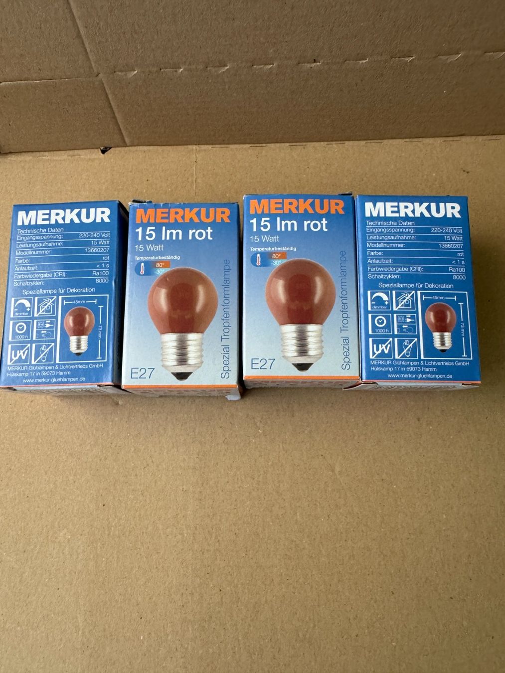 Lampen: 4x Glühbirnen rot 15W mit E27 Sockel A142 – Neu und originalverpackt aus Schötz von amore14