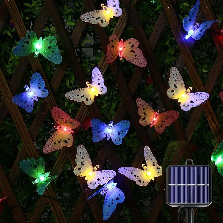 Solar Lichterkette Aussen mit 20 Schmetterlingen Bunt