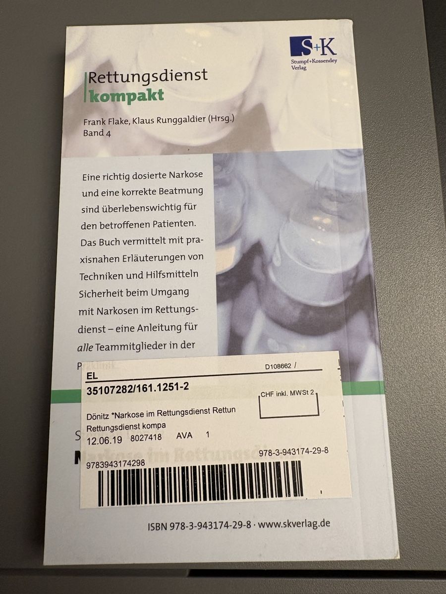Libri: Narkose im Rettungsdienst Buch – Usato da Solothurn venduto da boenisworld 1