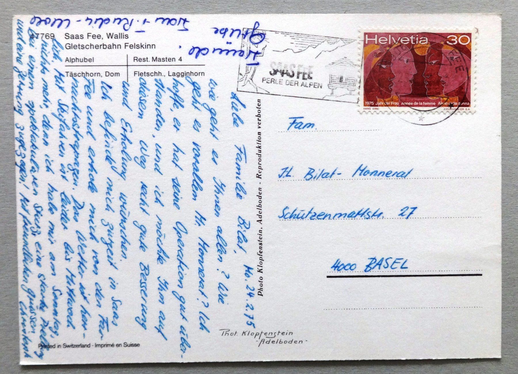 Cartoline postali: Saas-Fee, Gletscherbahn Felskinn – Usato da Fétigny venduto da Billy2miny 1