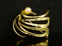 Vintage Brosche Modeschmuck Gold Perle 70er 80er 90er