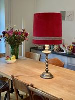 Ab CHF 1.-: 2 elegante Lampen, Zinnsockel und Samt-Schirm