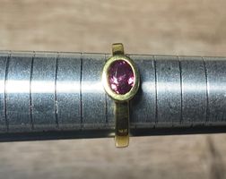 natürlicher Rhodolith ✨schlichter 925 Silber Ring vergoldet