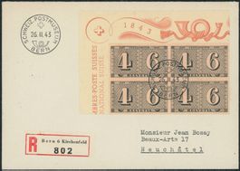 1943  Luxusbogen - Blockausschnitt - Ersttagsbrief FDC U4 ET