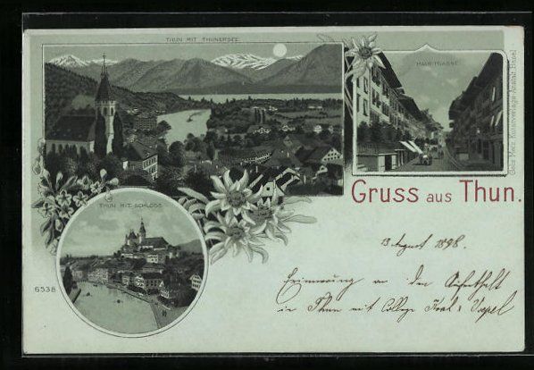 Cartoline postali: Mondschein-Lithographie Thun, Hauptgasse – Usato da Berlin venduto da bartko-reher