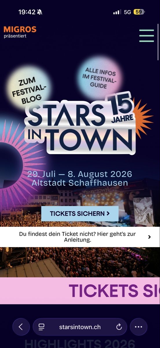 Billets: Stars in Town 8. August 2026 – Neuf avec emballage d'origine à Bronschhofen par liv_scy2