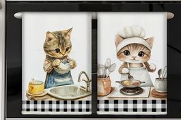 2 NIEDLICHE KÜCHEN/HANDTÜCHER *KÄTZLI AM KOCHEN* NEU