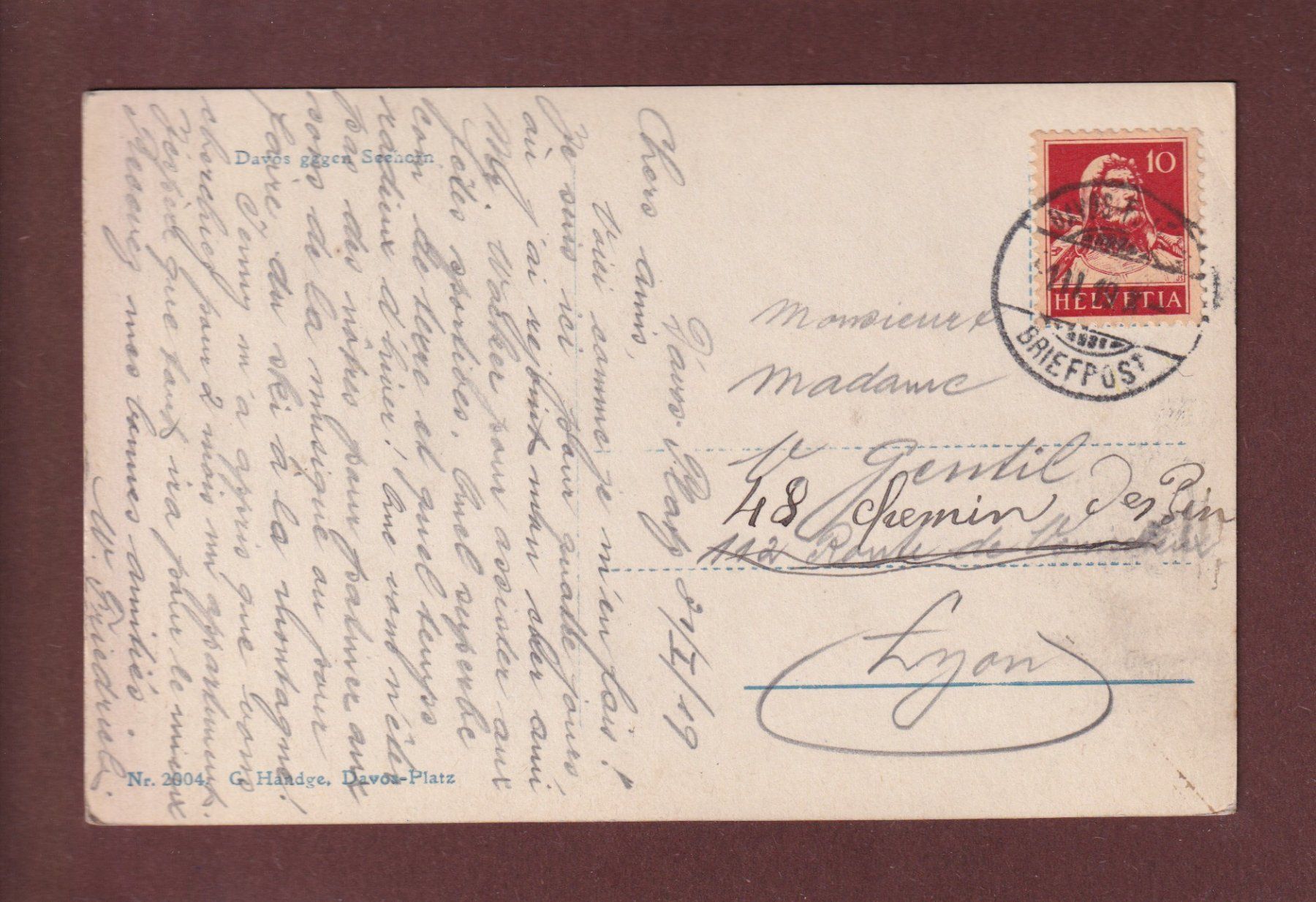 Cartoline postali: DAVOS gegen Seehorn - 1919 – Usato da Pully venduto da nicecards 1
