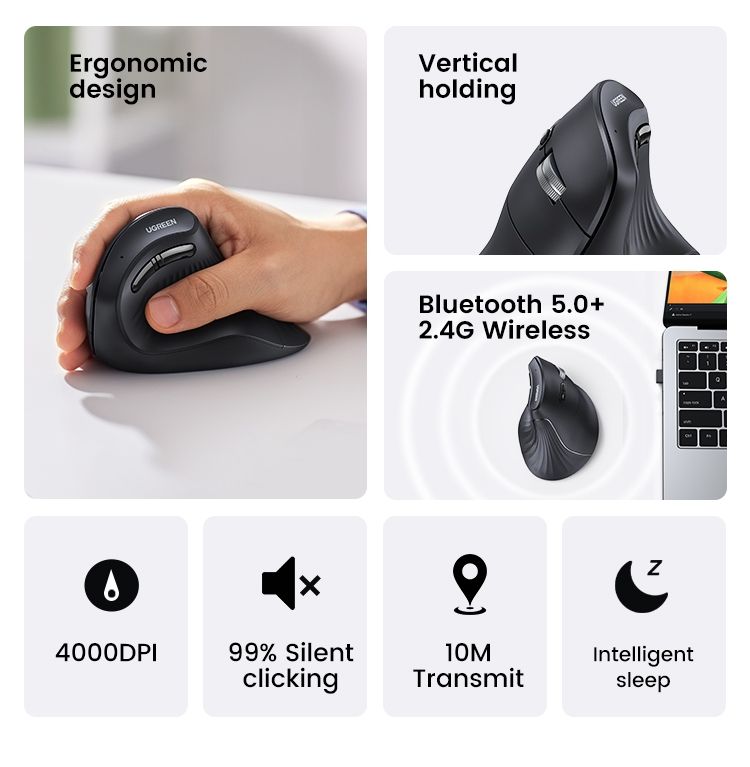 Mouse: UGREEN Vertikale Ergonomische Maus, Bluetooth, 4000DPI – Nuovo e nell'imballaggio originale da Romanshorn venduto da pfimex 2