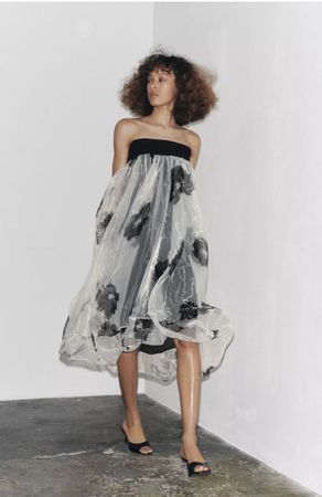 Kleid mit Blumendruck Schwarz/Weiß S/Robe à imprimé floral