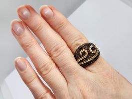 Gold Ring aus 925 Silber mit braunen Zirkonia Steinen, Gr 53