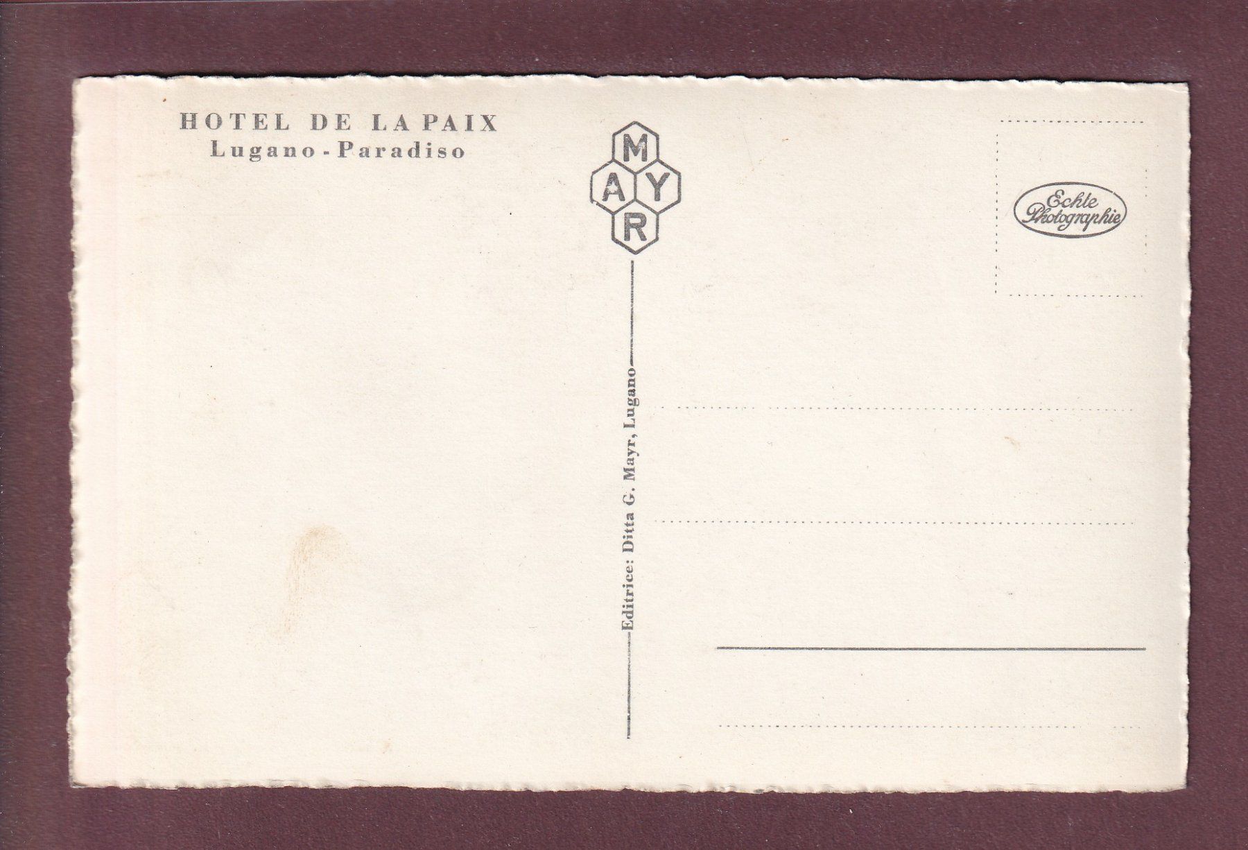 Ansichtskarten: LUGANO - Hôtel de la Paix – Gebraucht aus Pully von nicecards 1