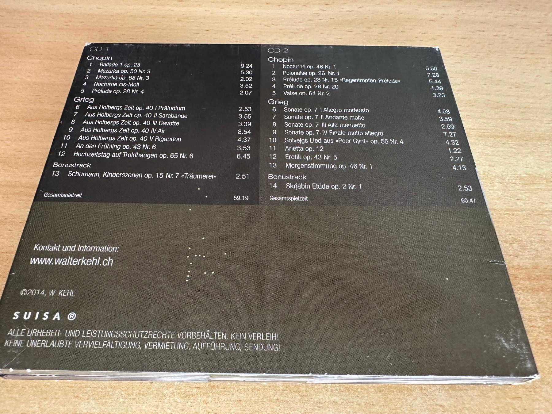 CD: Chopin & Grieg - Walter Kehl - 2 CD – Usato da Rikon im Tösstal venduto da Alpenmutz 1