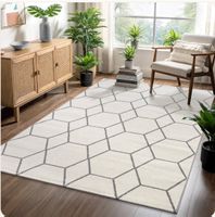 Trellis Geometrischer Kurzflor-Teppich, Cream, 120x170 cm