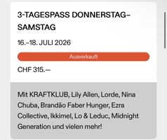 3-Tagespass Donnerstag-Samstag 16.-18. Juli 2026