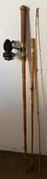 Alte Angelrute mit Rolle, Bambus, Sammlerstueck, Top Zustand