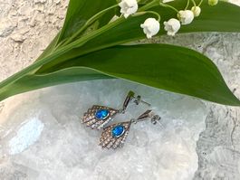 Ohrringe Art Deco Stil Opale azurblau u Zirkonias in Silber