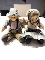 Puppen (Geschwisterpaar) aus Stoff mit Porzellan