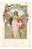 Samt-Applikation - Helvetia - Wappen - Präge-Litho - 1906