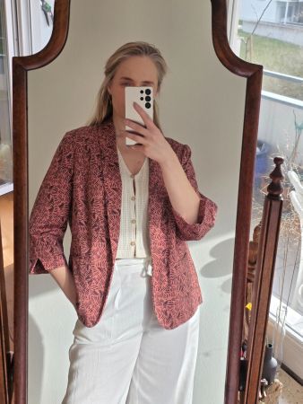Damen Blazer Grösse L / 18 – Rosa mit schwarzem Muster