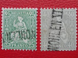 Sitzende mit Stab-Stempel von WOHLEN VII (AG) Nr.40+42 RAR !