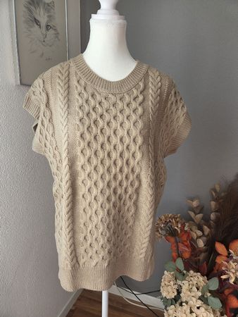 Strickweste beige Zopfmuster Rundhals guter Zustand