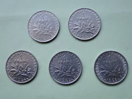5x 1 Franc  France 1960, 1961, 1964, 1966, 1968
