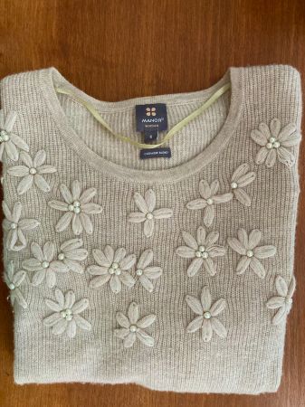 90% Merino/10% Kaschmir  Pullover beige Gr. S/38