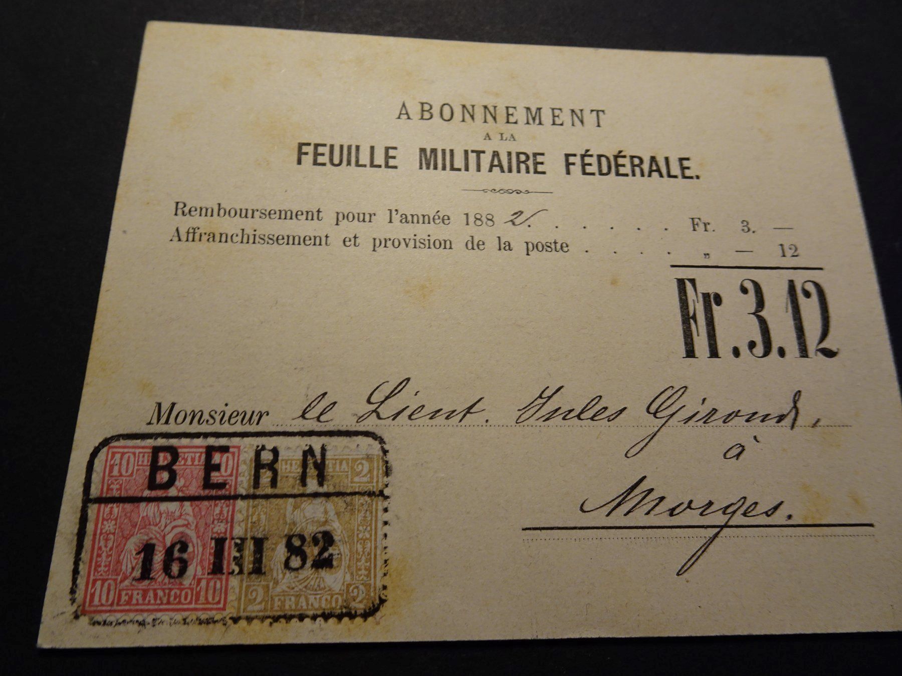Tutti i francobolli: 16.III.82, ABONNEMENT FEUILLE MILITAIRE – Usato da Eschenbach SG venduto da eDaisy
