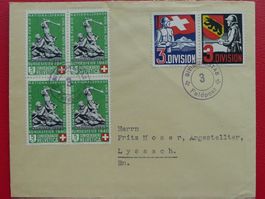 1940, B3 im Viererblock auf Brief: Feldpost +Soldatenmarken!