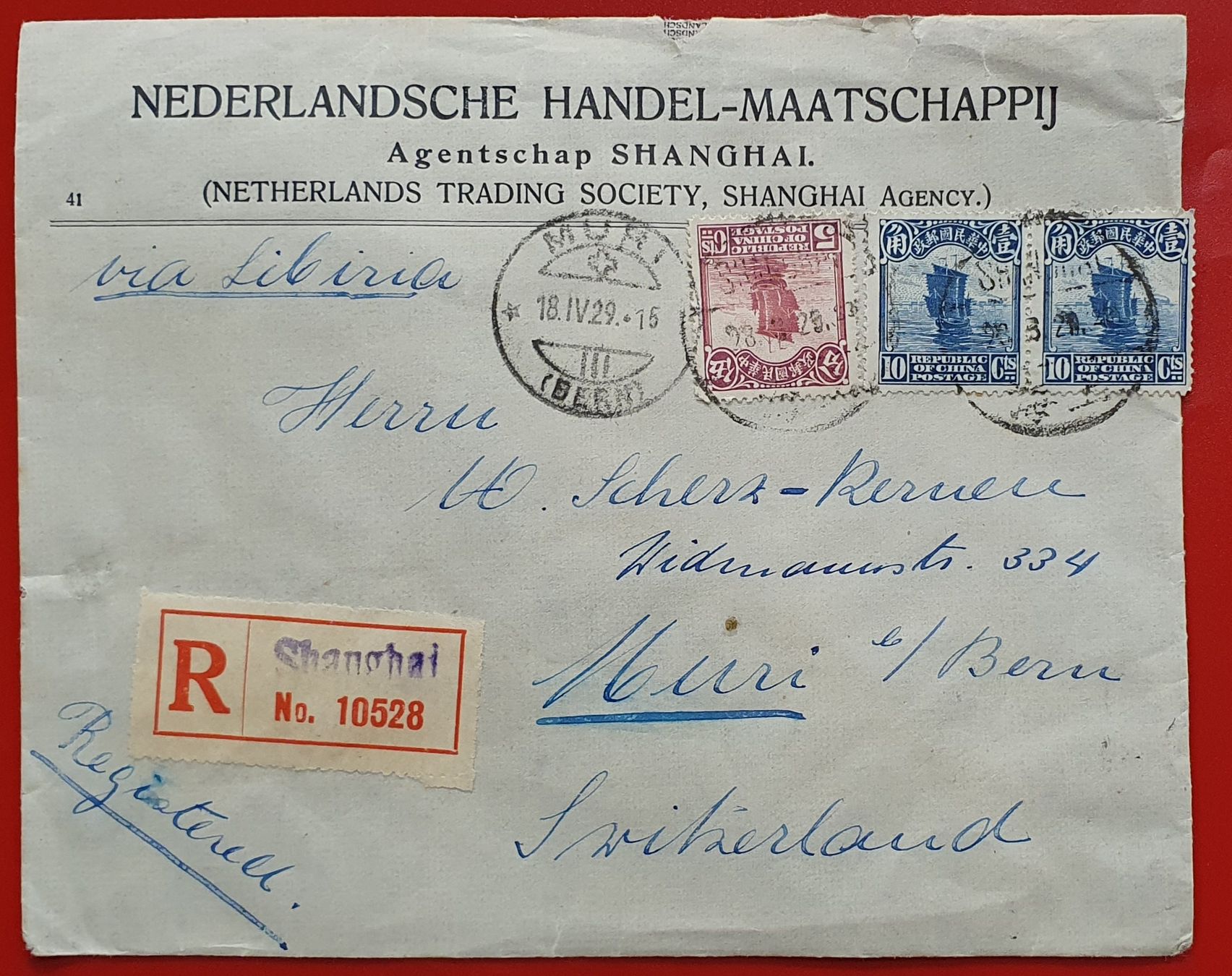 Tutti i francobolli: Brief China 1929 - nach Muri – Usato da Kreuzlingen venduto da Rschweiz1