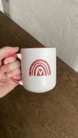 Tasse Keramik weiss rot Regenbogen Motiv neu mit Karton