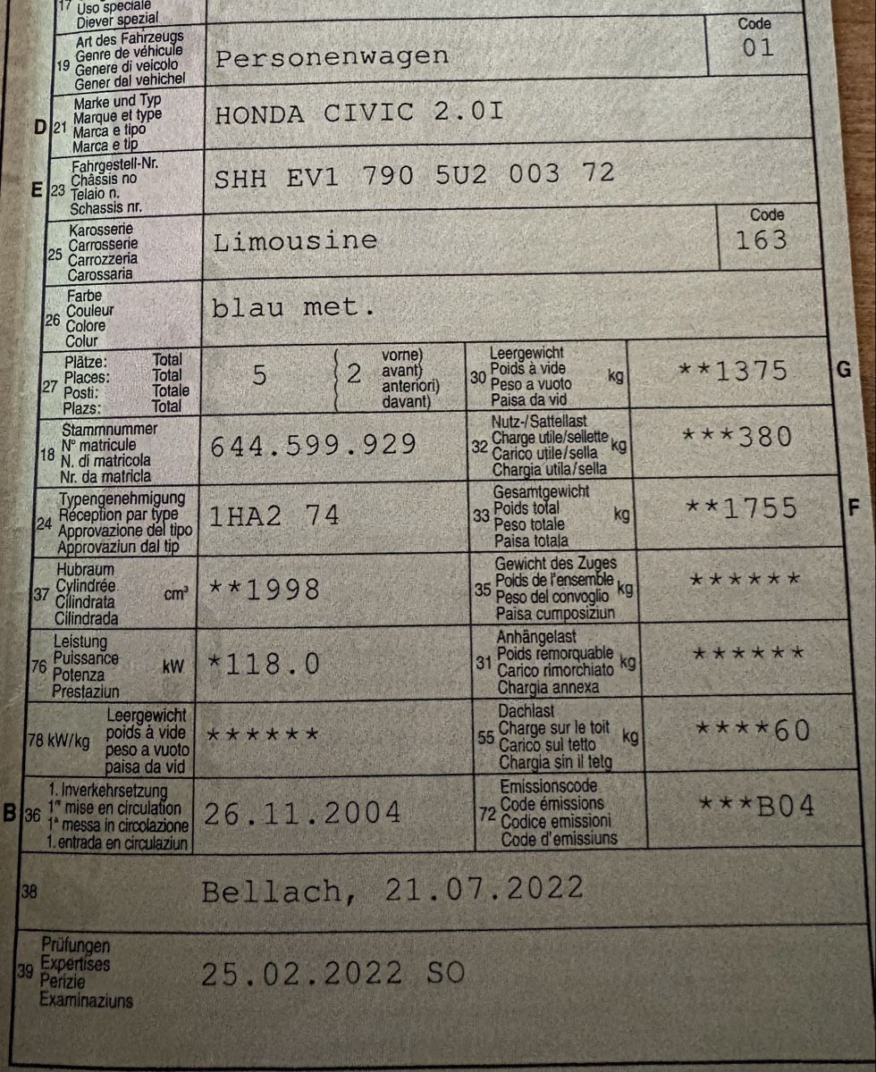 Honda Automobili: Honda Civic 2.0 – Difettoso da Deitingen venduto da TTM_ 7