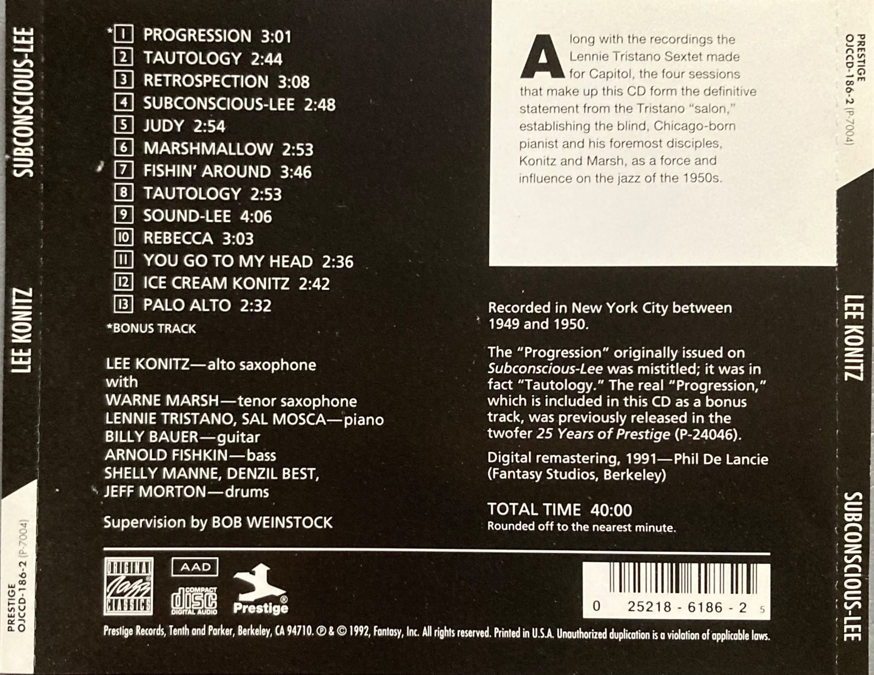 Vinyles: LEE KONITZ - SUBCONSCIOUS - LEE – D'occasion à Poliez-Pittet par Newtown-Records 1
