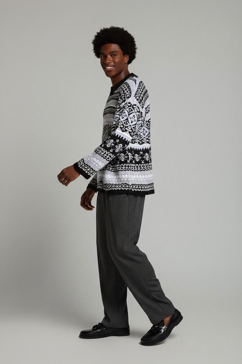 Pullover & Sweatshirts: GIORGIO Fair Isle Pullover – Größe 46 – Schwarz & Hellblau – Gebraucht aus Zug von vinokilo