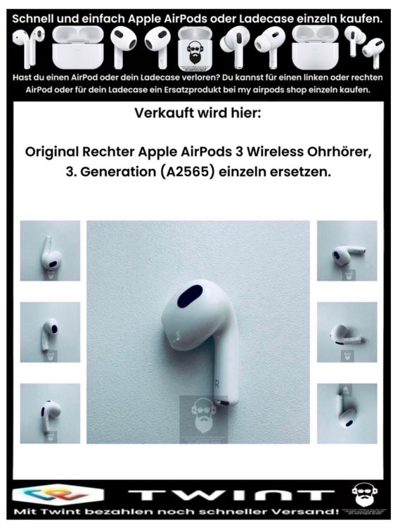 Original Apple AirPod 3 Gen. Rechter A2565 Einzeln AirPod 1