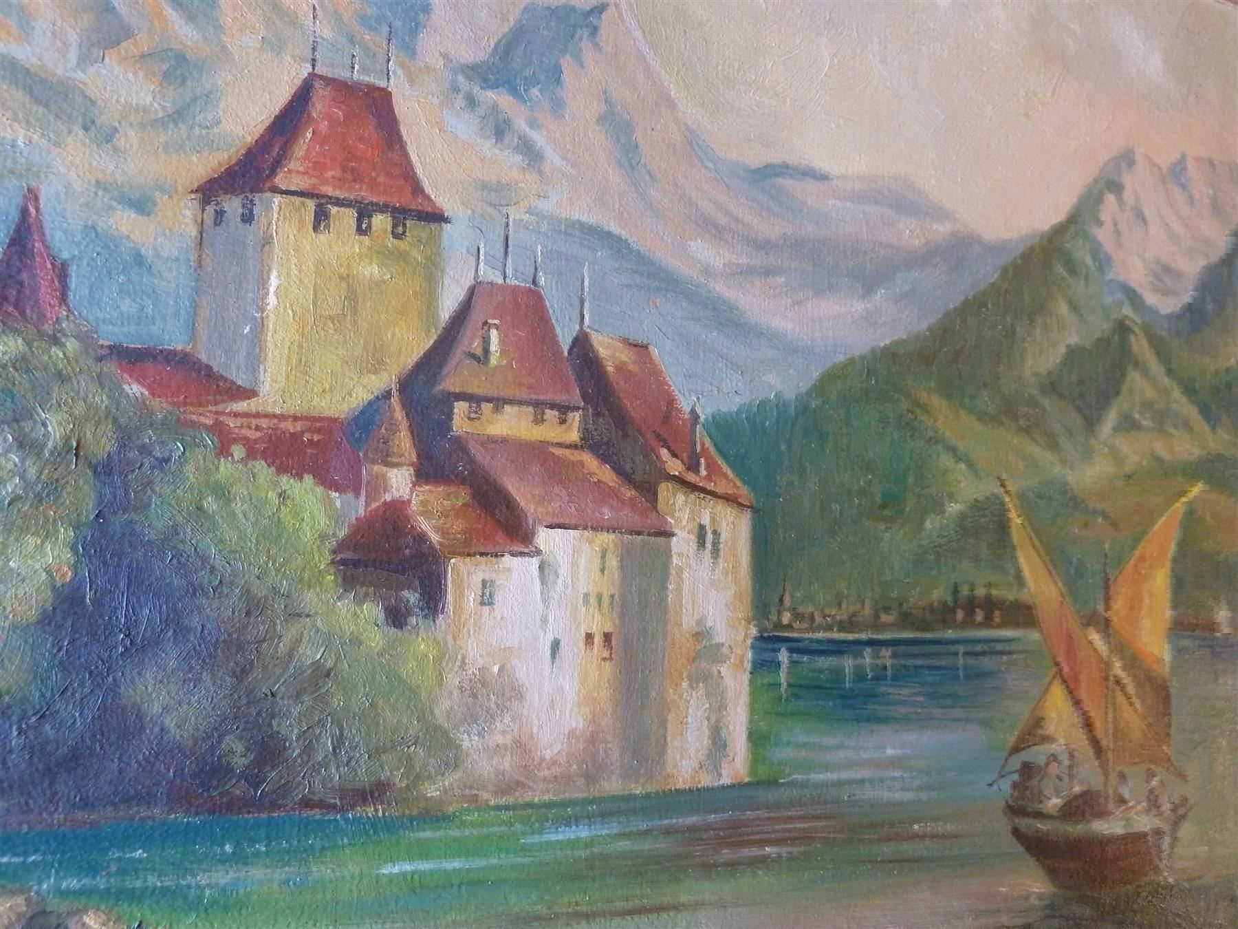 Gemälde: Gemälde Schloss Chillon mit Monogramm – Gebraucht aus Bure von 1319 4
