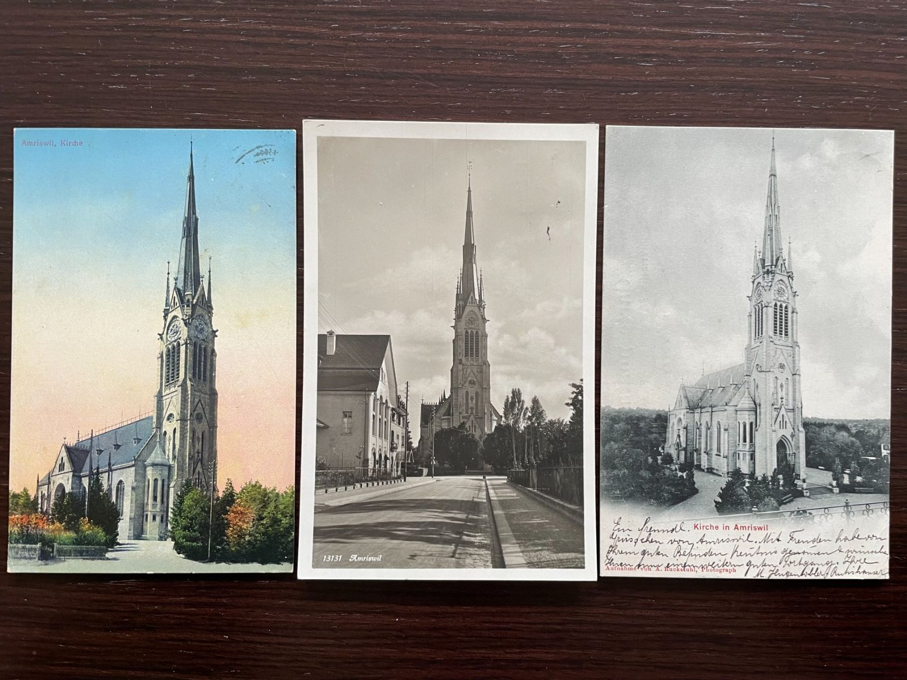 Cartoline postali: AMRISWIL Kirche, 3 Ansichtskarten, 1906-1932 – Usato da Wald ZH venduto da TLILEF