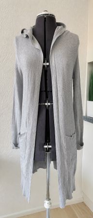 🌟 Lange Strickjacke Chicorée hellgrau Gr. M mit Kapuze